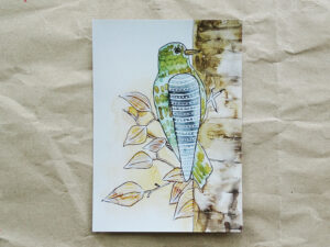 Luxury Postcard - Green doodle bird